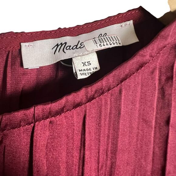 Madewell Mulberry Wine Oversized Short-Sleeve Slip Midi Dress Plissé Size XS - Picture 8 of 15
